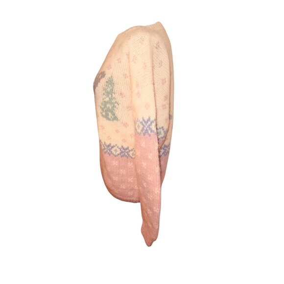 Vintage 90s Y2k Eddie Bauer Heavy Chunky Knit Wool Sweater Pastel Bear M Cottage - Picture 4 of 9